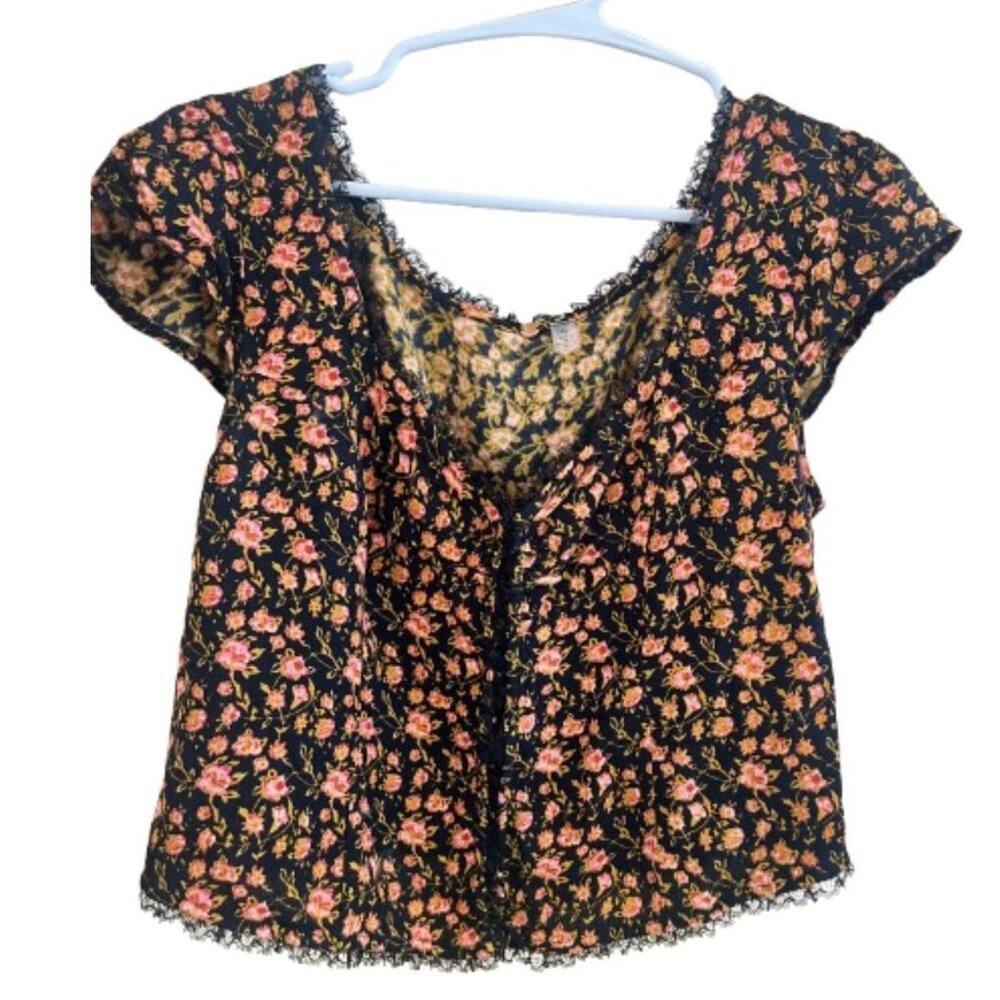 Free People Floral Front Clasp Short Sleeve Blouse/Shirt Women's Size Small